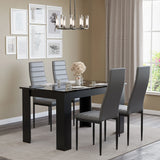 Gloss Black Marble Finish 4-6 Seater Dining Table and Chairs Set