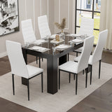 Gloss Black Marble Finish 4-6 Seater Dining Table and Chairs Set