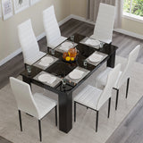 Gloss Black Marble Finish 4-6 Seater Dining Table and Chairs Set