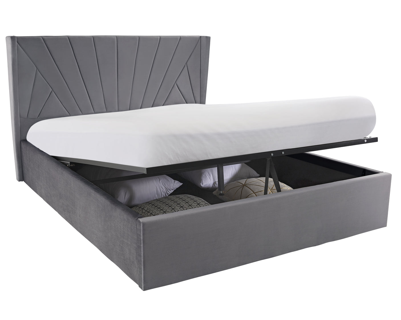 Blisswood Velvet Quilted Sunrise Design Ottoman Storage Bed With Mattress