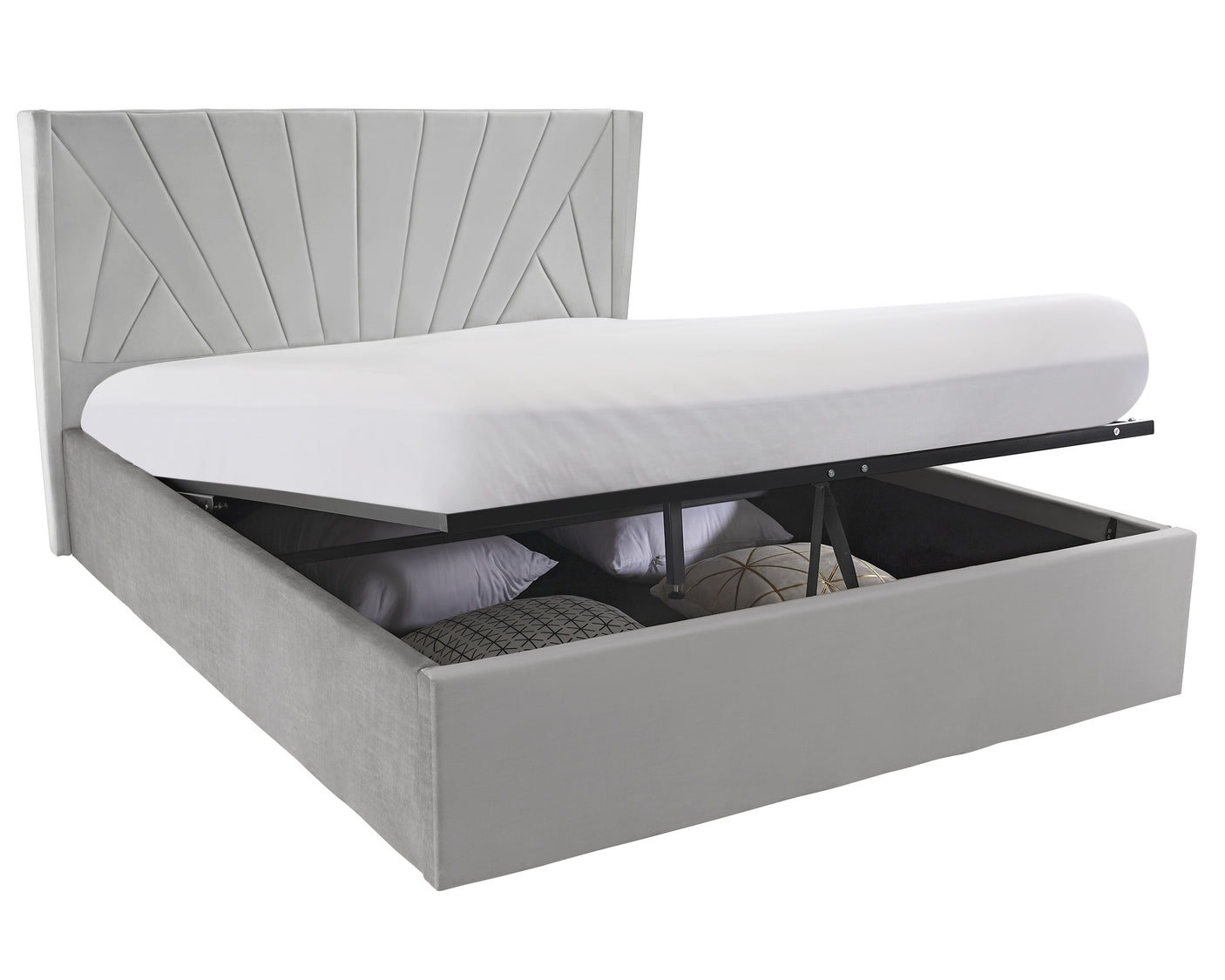 Blisswood Velvet Quilted Sunrise Design Ottoman Storage Bed With Mattress