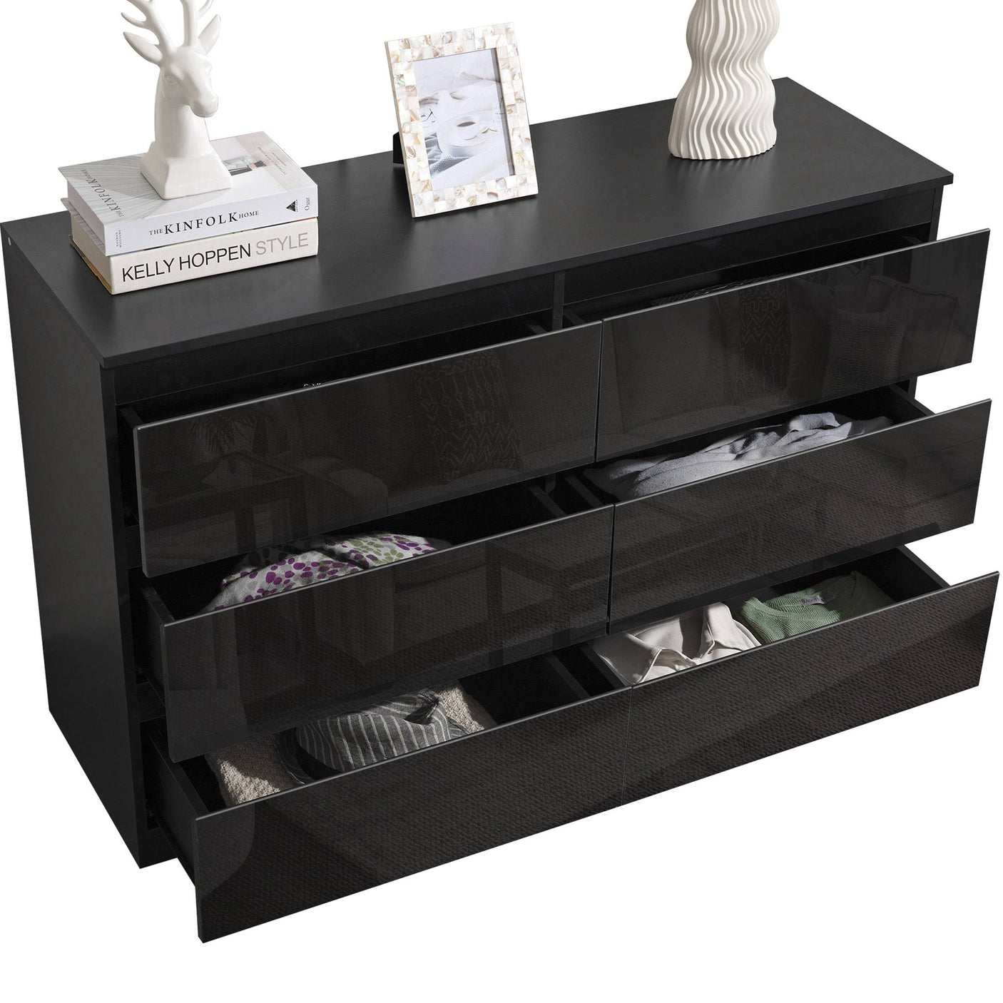 High Gloss Wardrobe With 6 Chest of Drawers - Bedroom Set