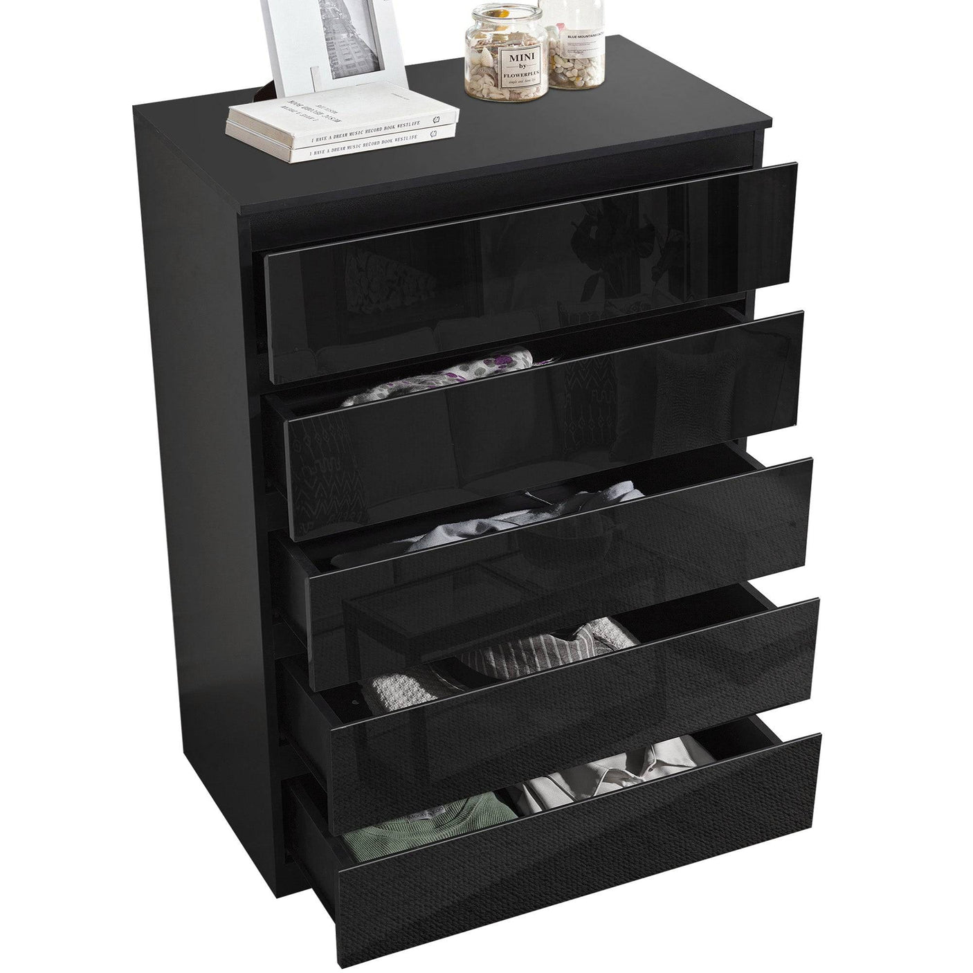 High Gloss Wardrobe, Chest of Drawers - 3 Piece Bedroom Set