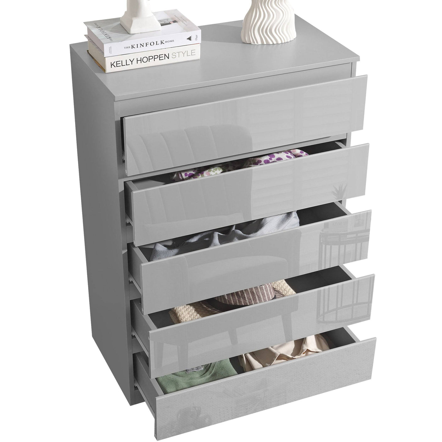 High Gloss Wardrobe, Chest of Drawers - 3 Piece Bedroom Set
