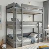 Single Triple Bunk Bed in grey wood finish with three stacked beds, ideal for kids' bedrooms. Space-saving Wooden High Sleeper Bed Frame with ladders.