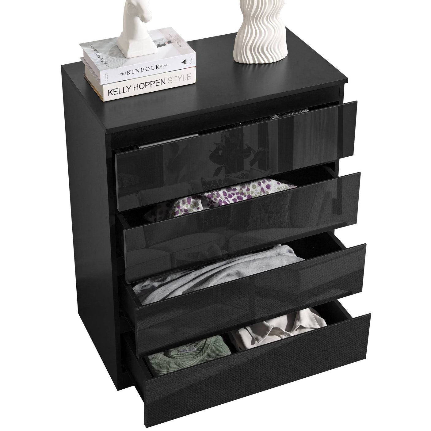 High Gloss 3 Piece Wardrobe Set With Chest of Drawers