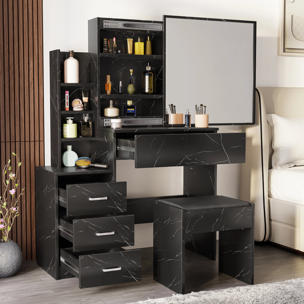 Dressing Table with Storage, Drawers and Mirror - Vanity Makeup Table