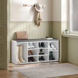 Hallway Shoe Storage Bench With Cushion & Adjustable Shelves