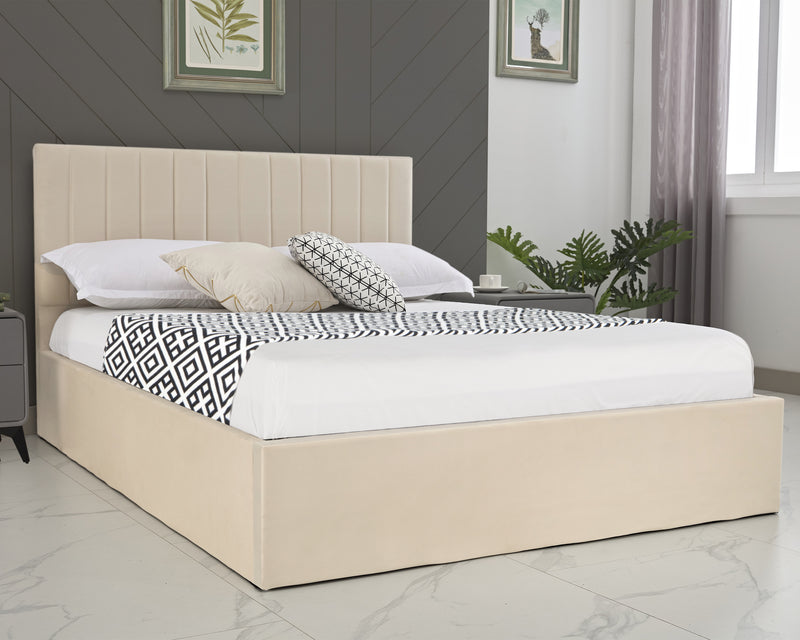Blisswood MajesticVelvet Quilted Vertical Line Design Ottoman Bed with Storage