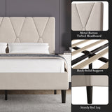 Velvet Upholstered Bed Frame in Grey & Beige with Adjustable Headboard