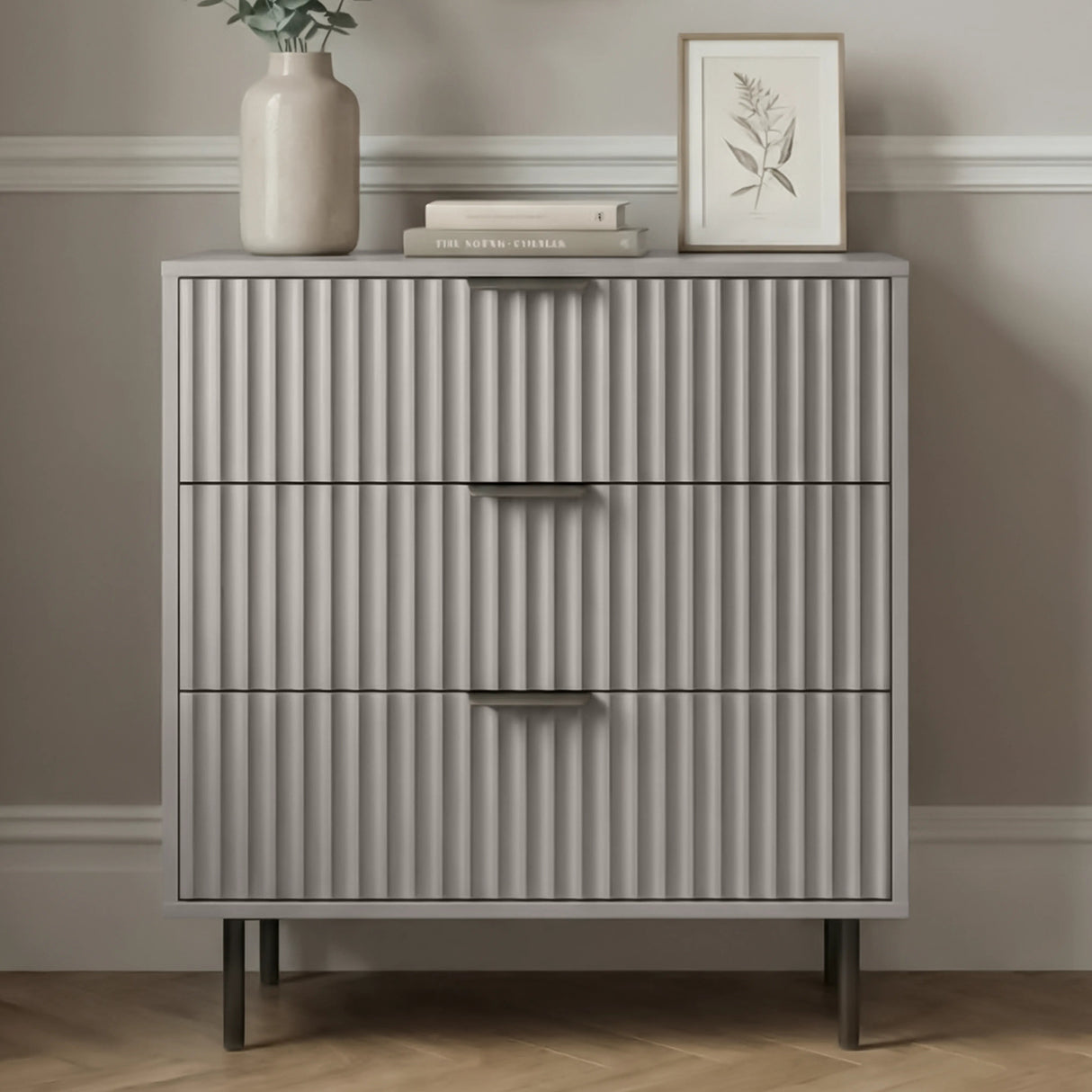 Flutrina Painted 3 Drawer Chest of Drawers with Metal Legs