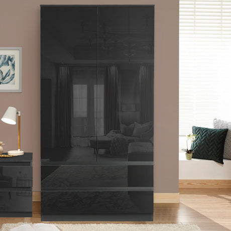 2 door black wardrobe sleek design and spacious storage for modern bedrooms