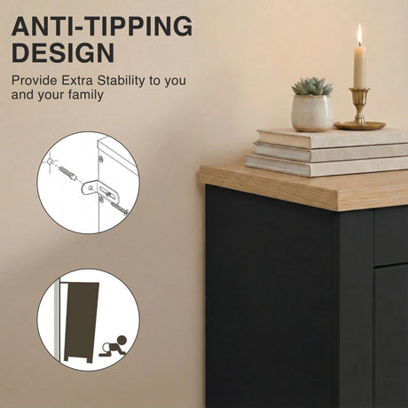 [Black] Anti-tipping wall anchor design with bracket and strap detail for family safety