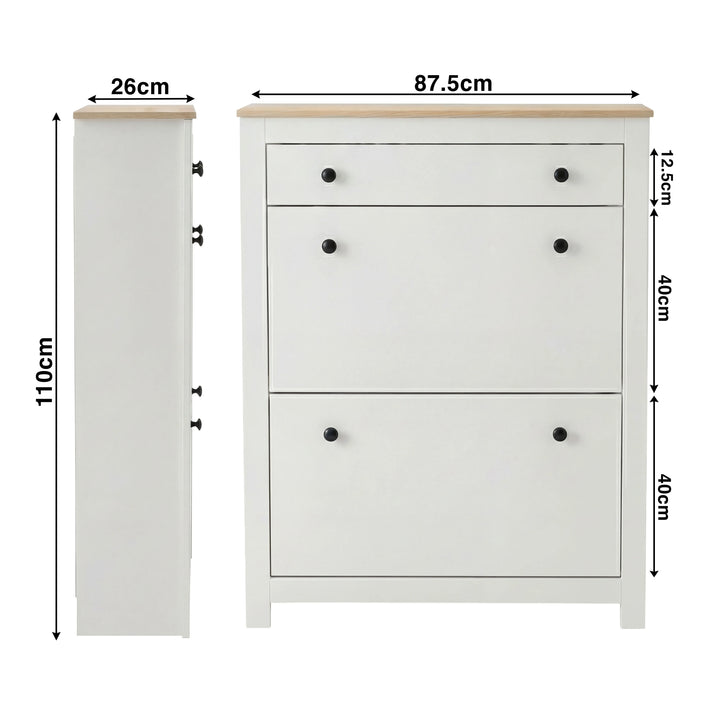 [White] Measurement diagram of slim shoe cabinet 26cm depth 87.5cm width 110cm total height