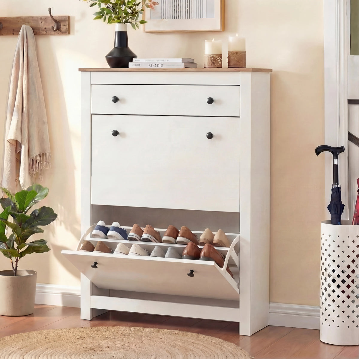 2 Door Shoe Cabinet Drawer – Slim Hallway Storage Unit