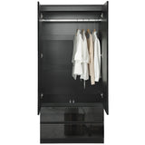 2-door black wardrobe, sleek design for efficient storage and organization in any room.