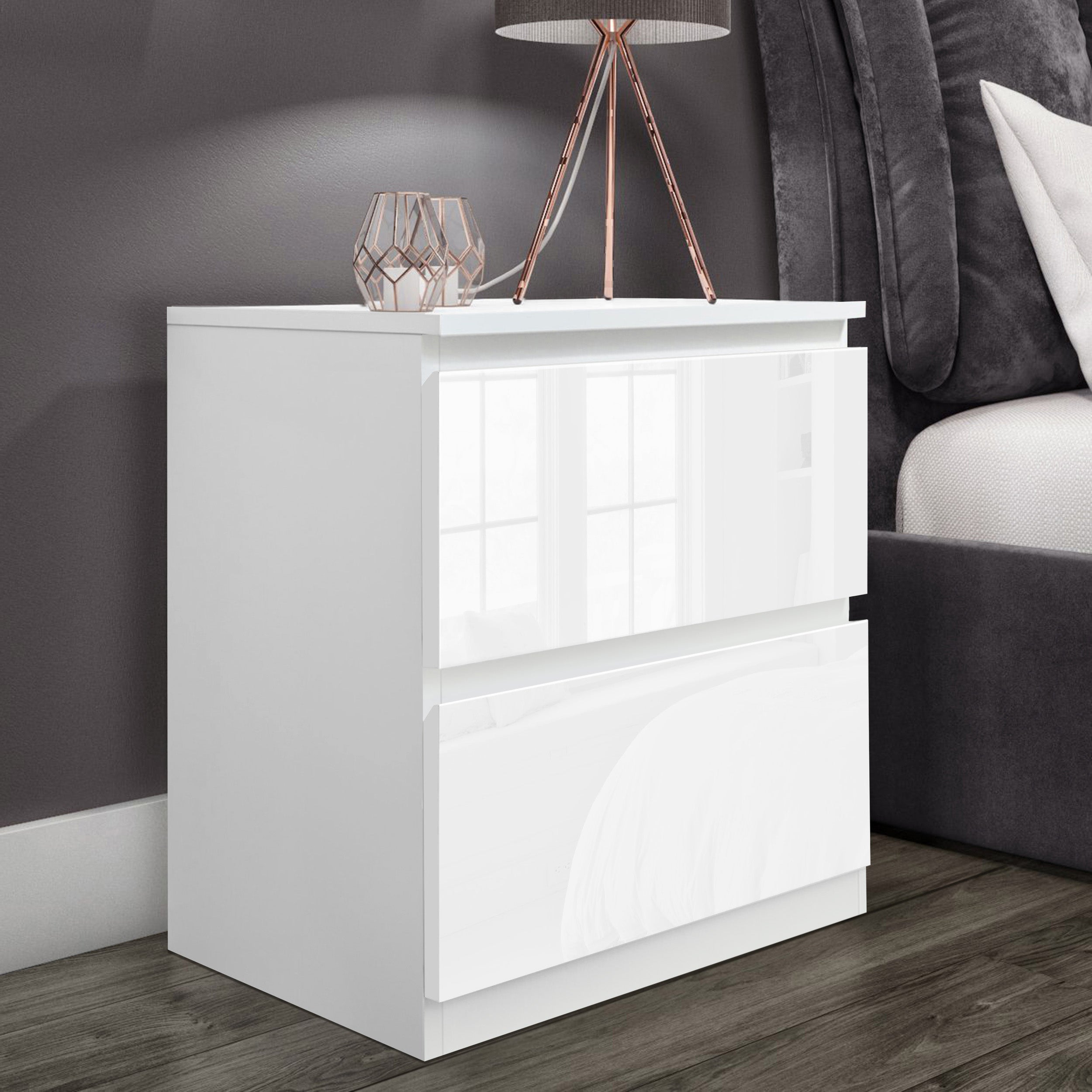 Compact 2-drawer bedside chest, perfect for storing essentials next to your bed.