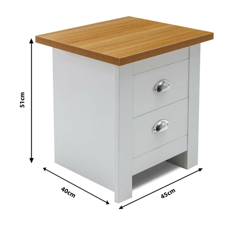 2 drawer white bedside table with handles, offering sleek and practical storage for essentials.