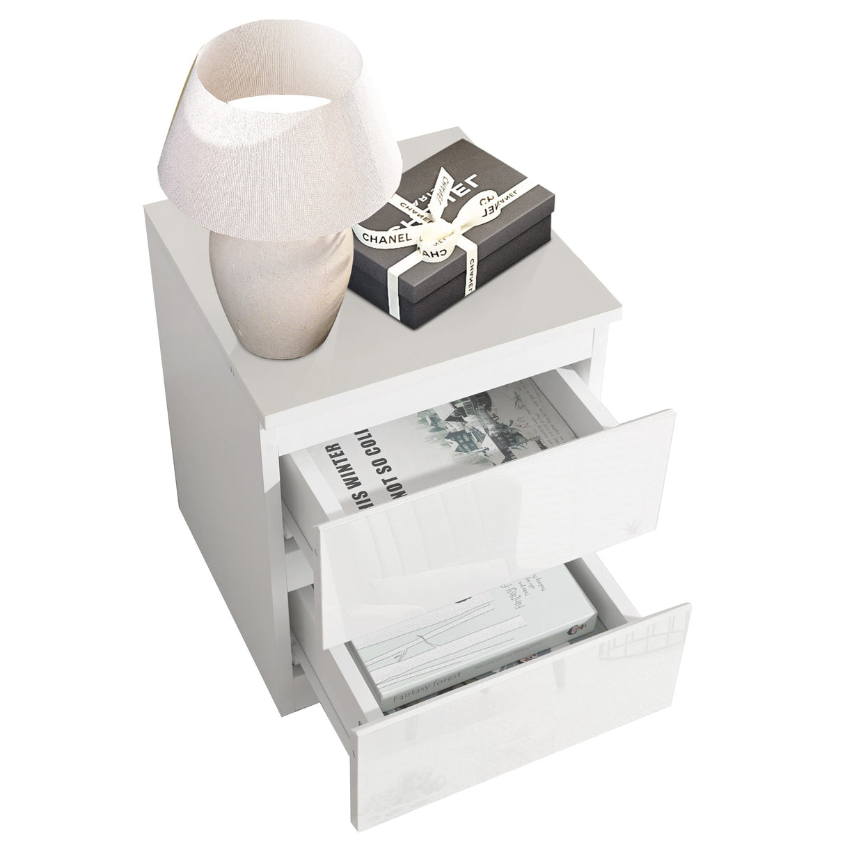 Wide 2-drawer bedside table, stylish and spacious for your bedroom essentials.