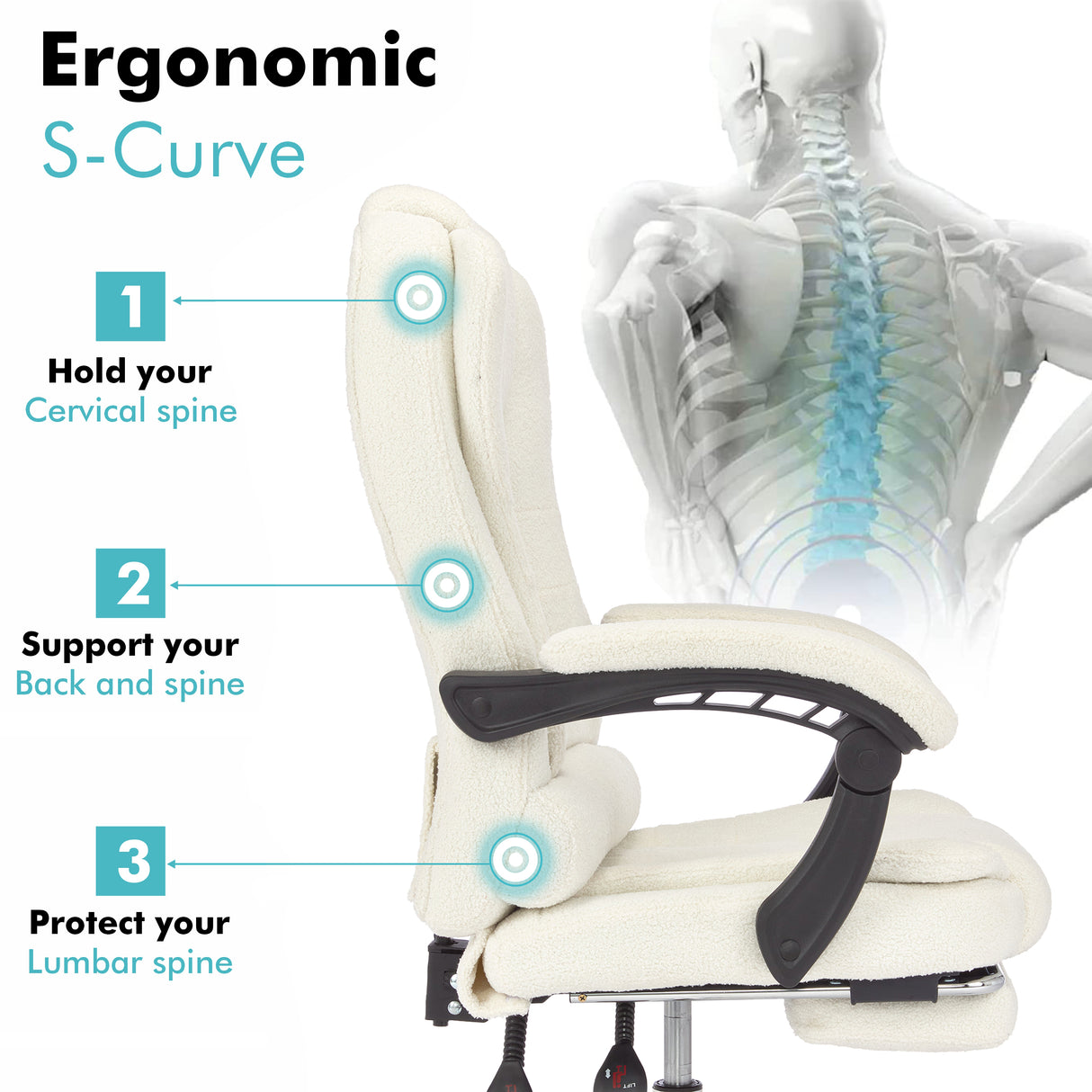 2-point massage ergonomic office chair with S-curve design for optimal back support.