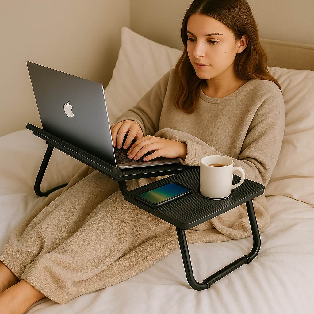 Portable Height Adjustable Laptop Table with Cup Holder