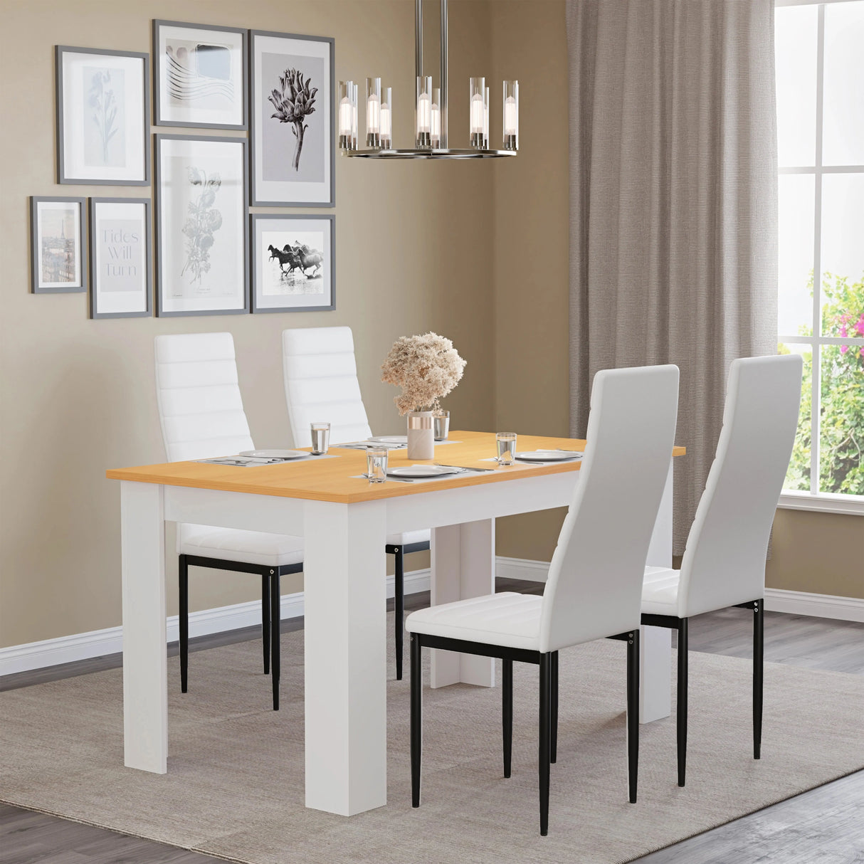Dining Table Set With 4 & 6 Chairs in Black, Grey & White