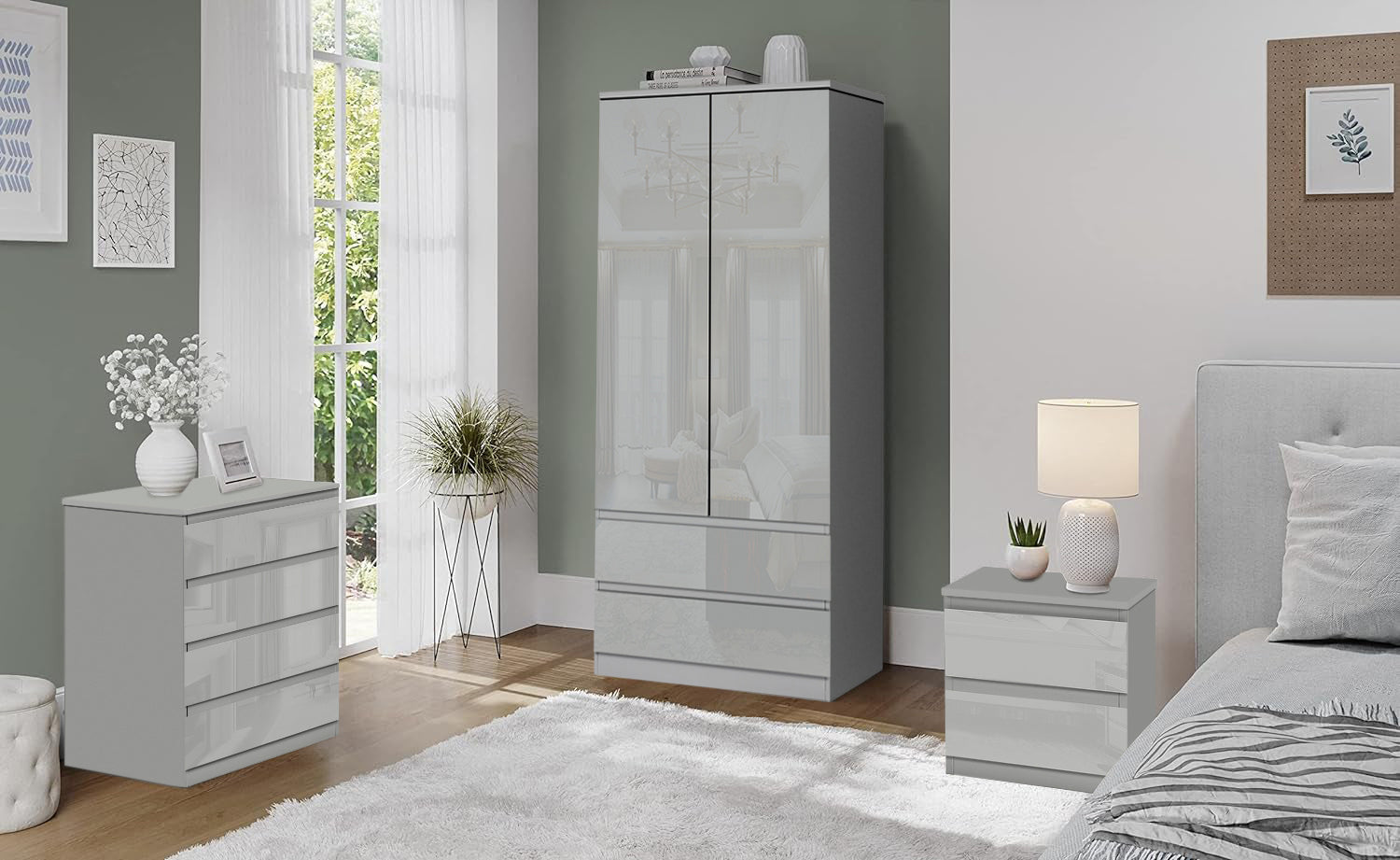 Blisswood™ Bedroom Set 3 Door Wardrobe, 5 Chest Of Drawer, 2 Bedside ...