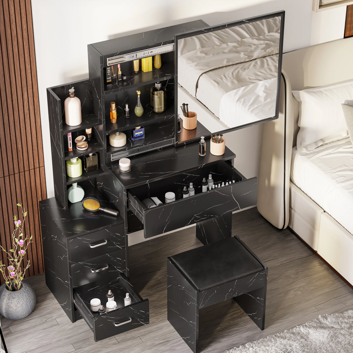 Dressing Table with Storage, Drawers and Mirror - Vanity Makeup Table