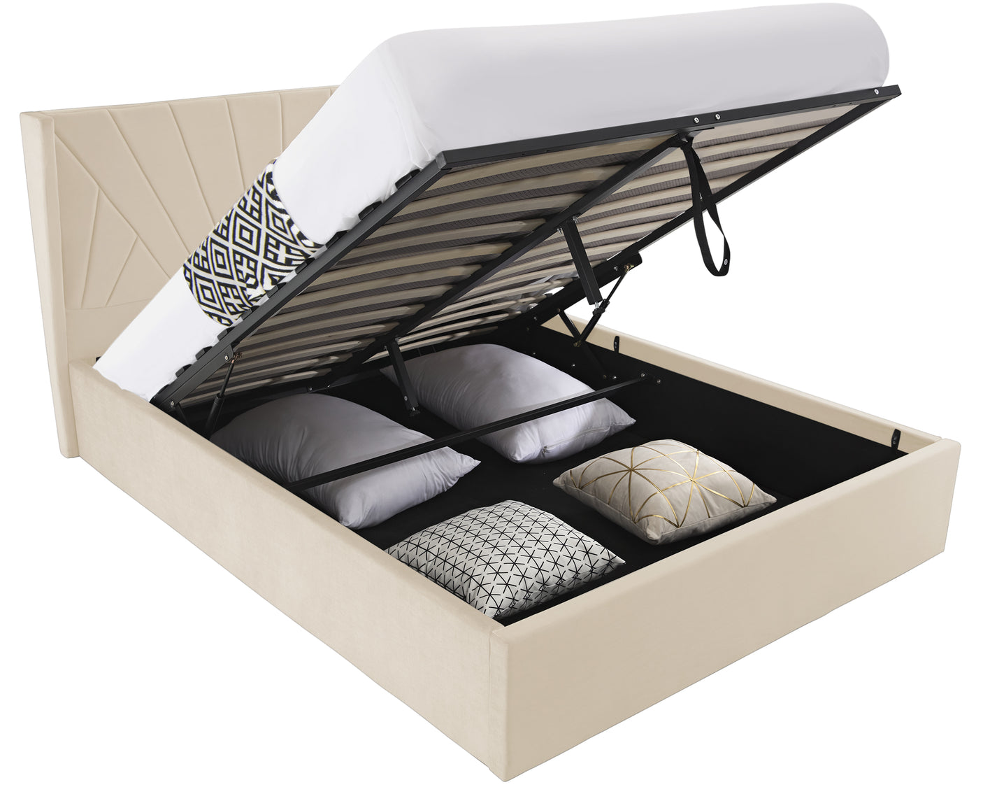 Blisswood Velvet Quilted Sunrise Design Ottoman Storage Bed With Mattress