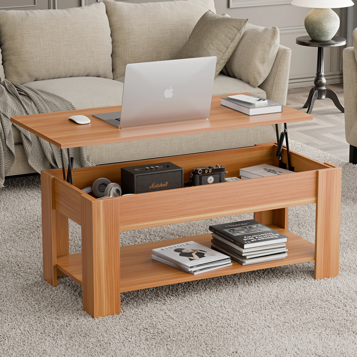 Lift top Coffee Table with Storage | Lift up Center Table 100cm Wide