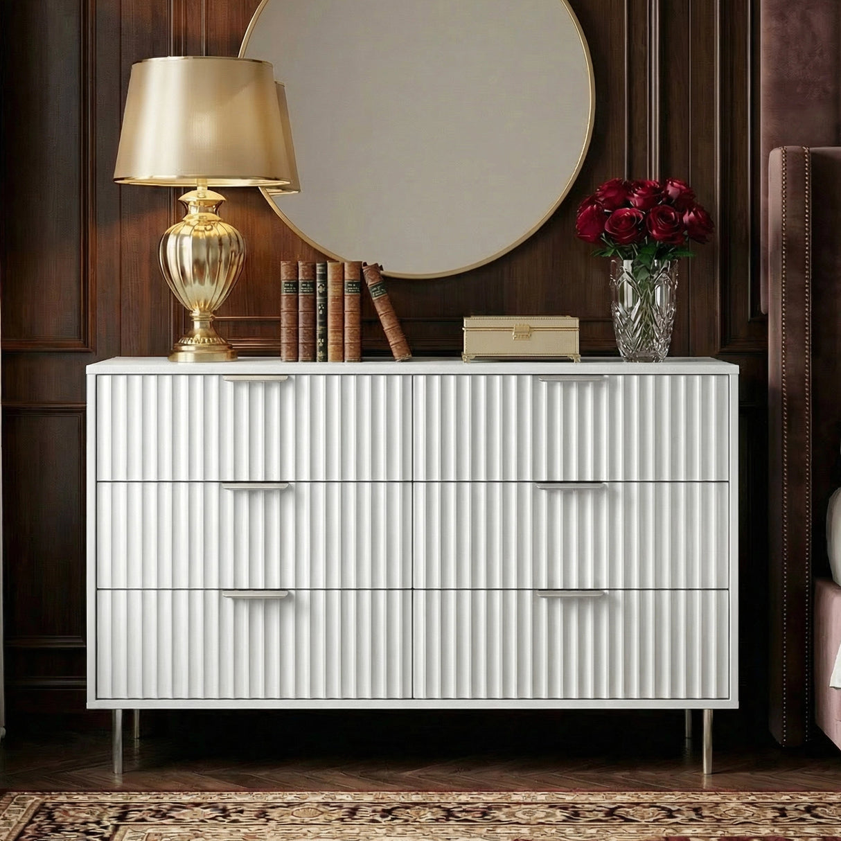 Flutrina Painted Wide Chest of 6 Drawers Bedroom Dresser