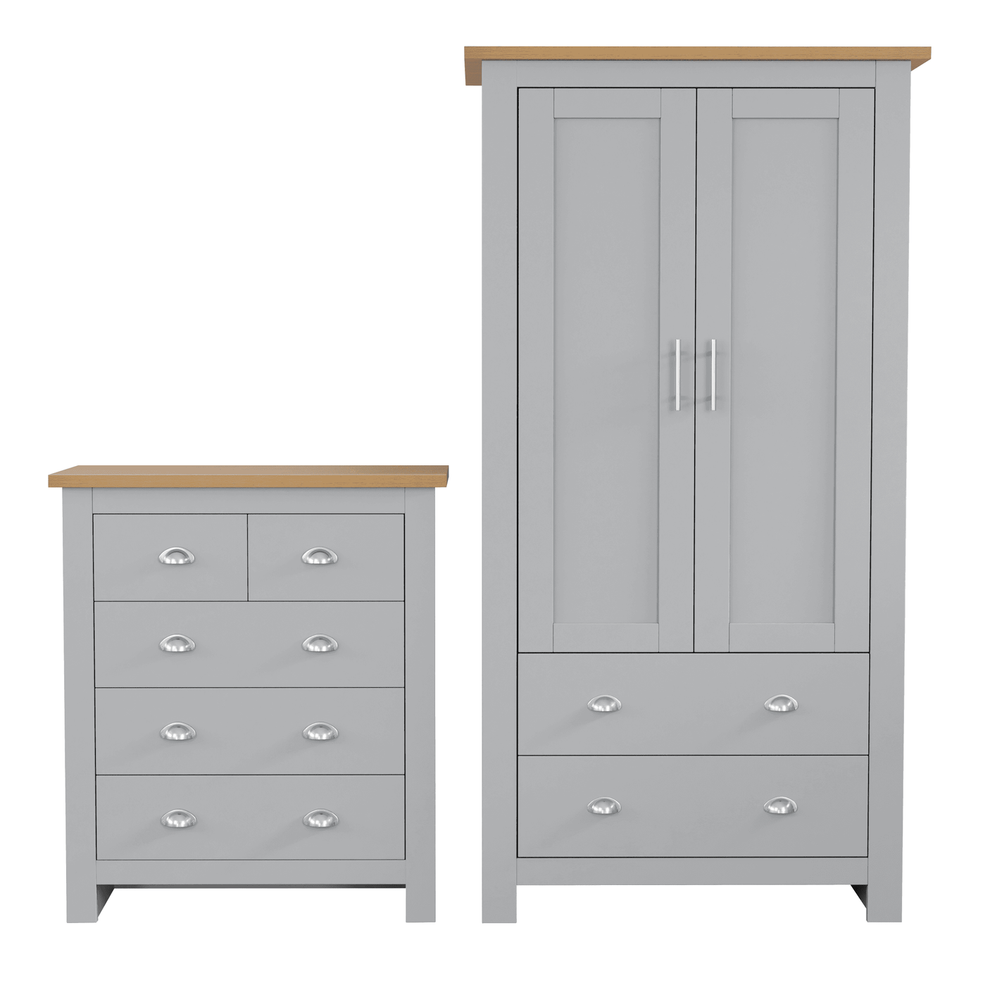 Shaker 2 Door Wardrobe, 5 Chest of Drawers - Bedroom Set