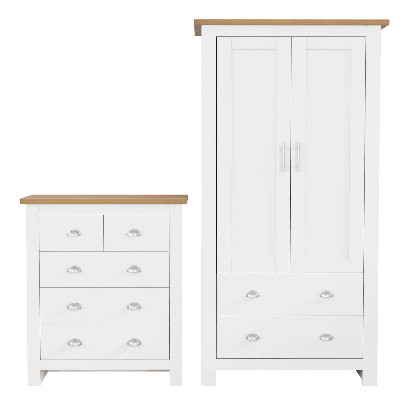 Shaker 2 Door Wardrobe, 5 Chest of Drawers - Bedroom Set
