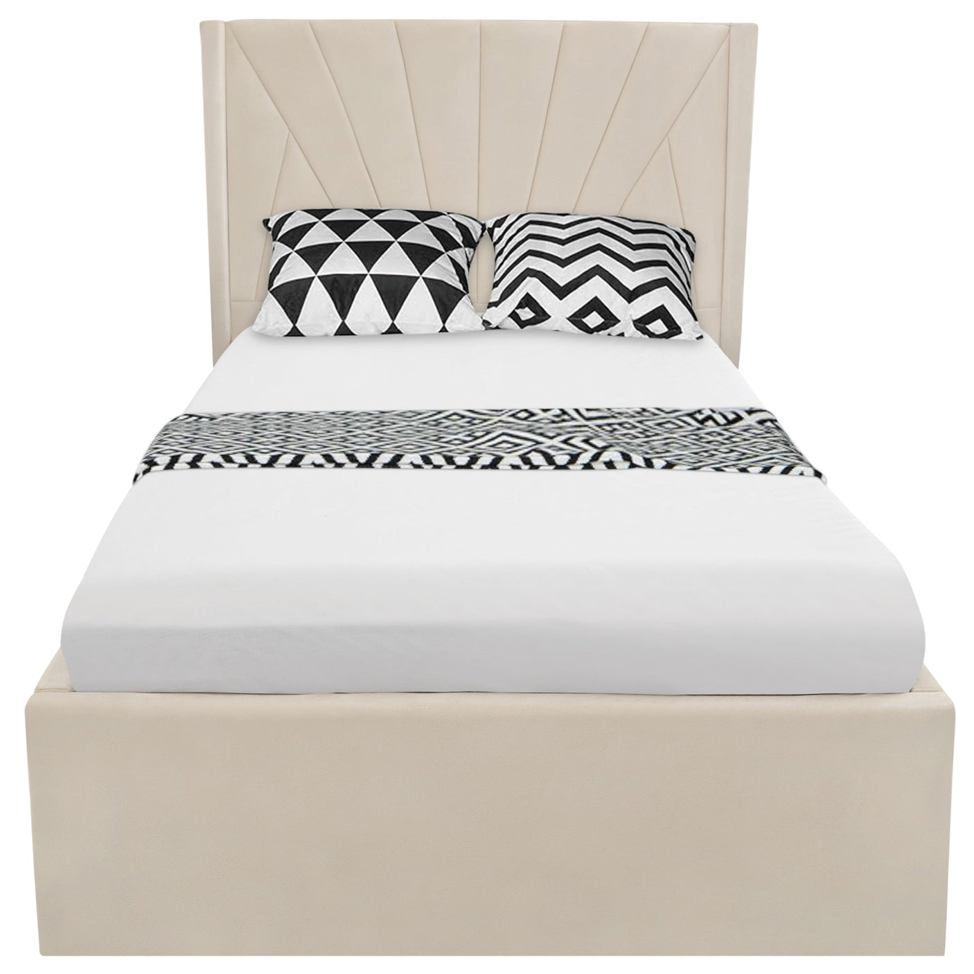 Blisswood Velvet Quilted Sunrise Design Ottoman Storage Bed With Mattress