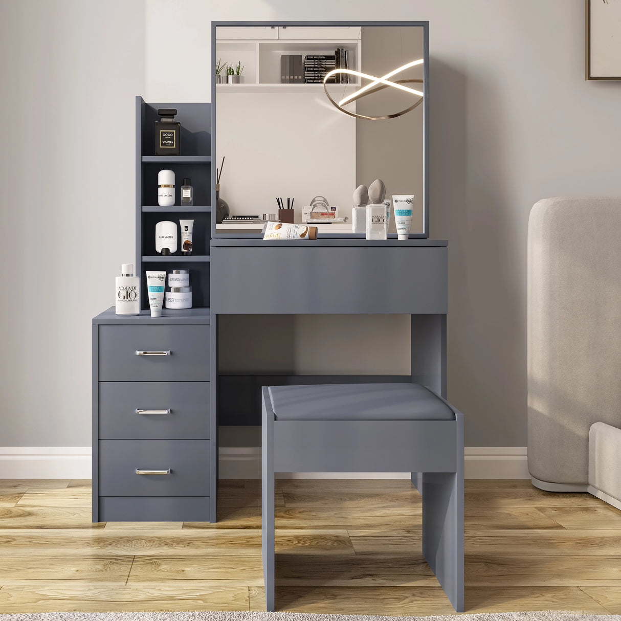 Dressing Table with Storage, Drawers and Mirror - Vanity Makeup Table