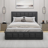 Front view of dark grey Upholstered Ottoman Bed Double Bed Frame with plush bedding, ideal for modern bedroom interiors.