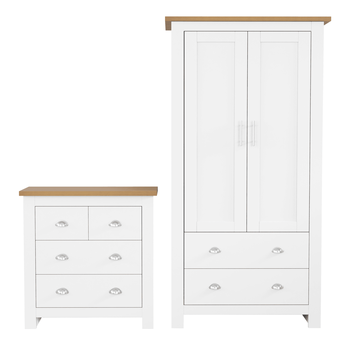 2 Door Wardrobe With Drawers and 4 Drawer Chest - Bedroom Set