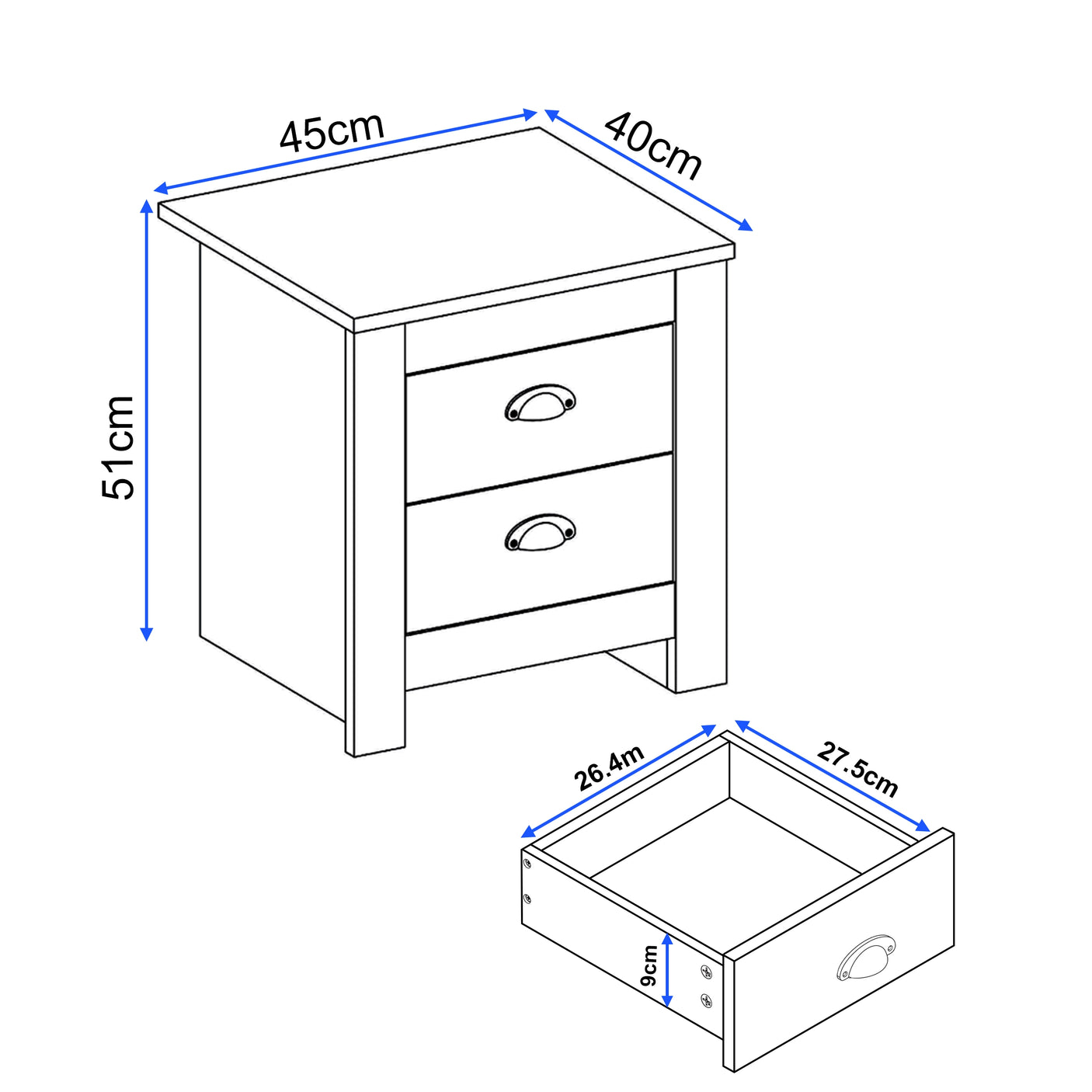 2 Drawer Bedside Table - Nightstand With Drawers