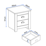 2 Drawer Bedside Table - Nightstand With Drawers