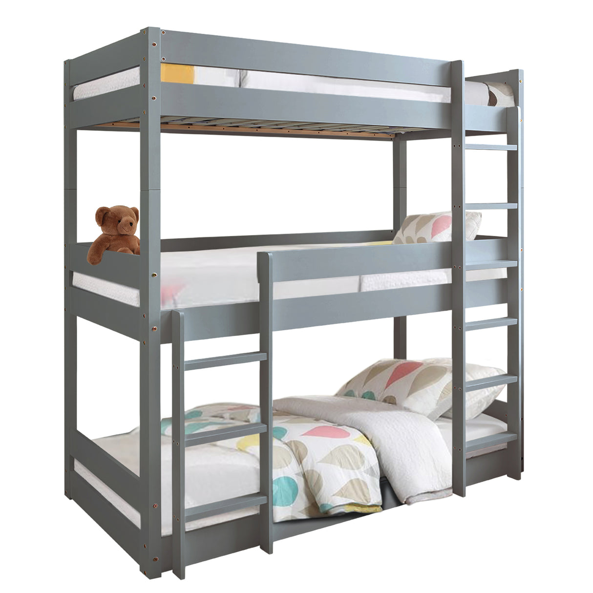 3-bed bunk bed, perfect for maximizing space and providing sleeping arrangements for people.