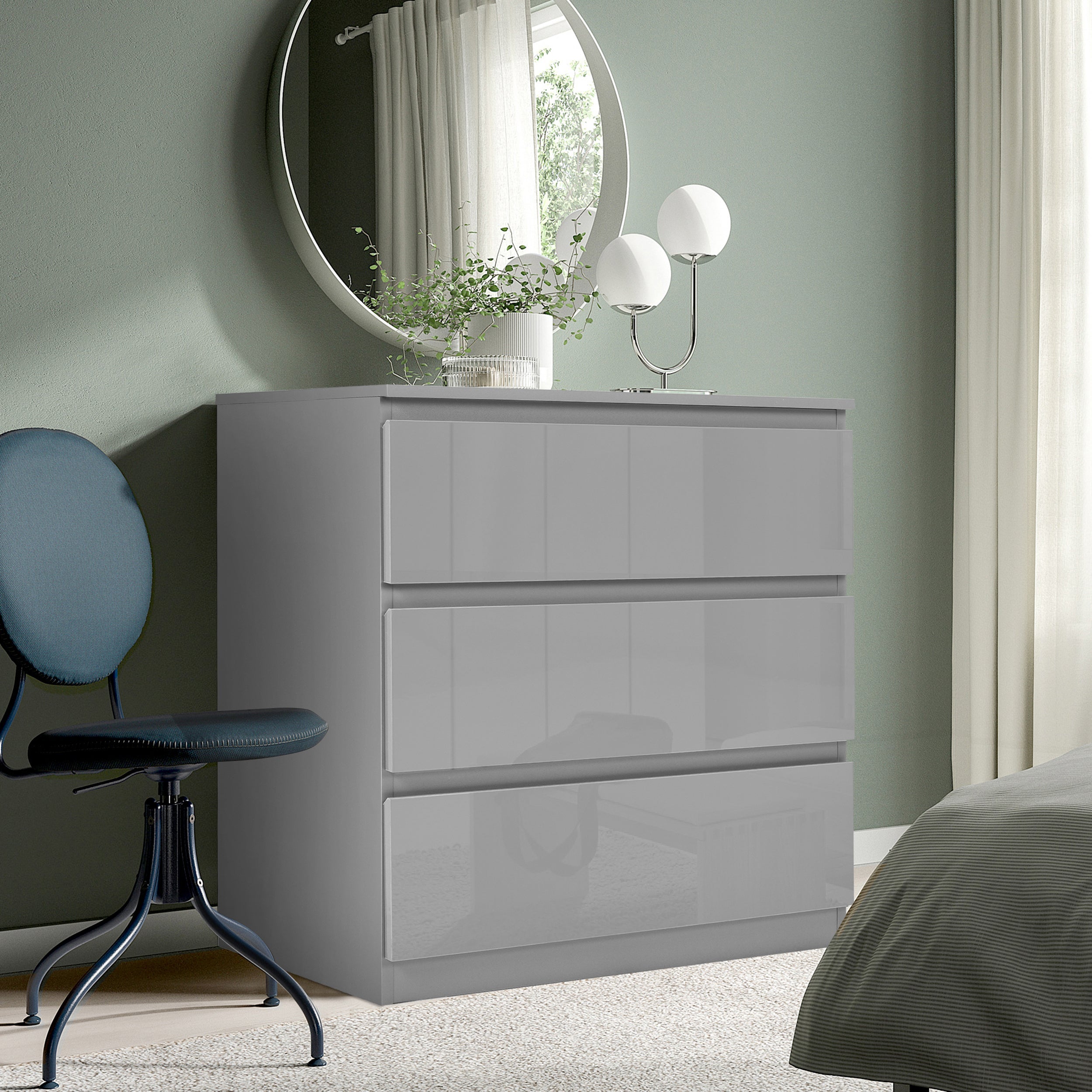 3 chest drawer grey storage unit sleek and functional for bedrooms or living rooms