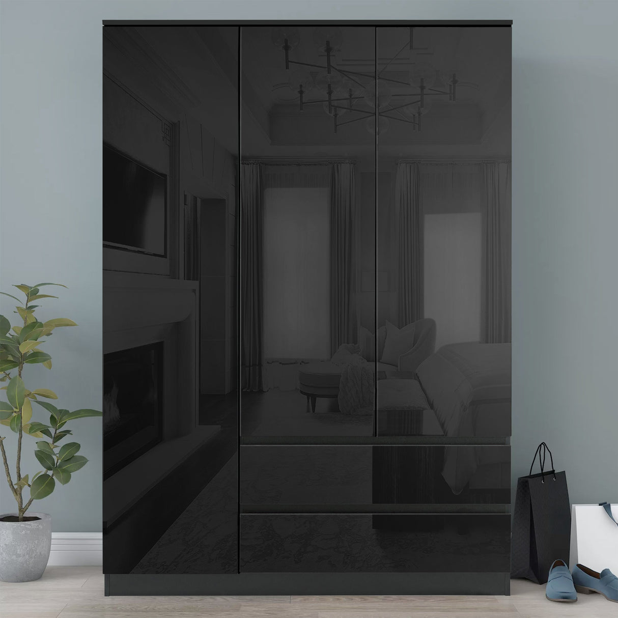 3 door black wardrobe sleek and spacious storage solution for modern bedrooms