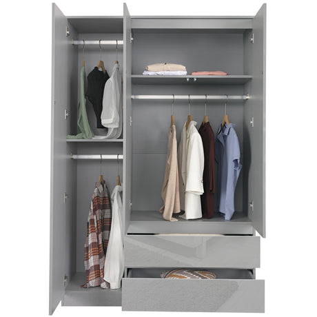 3 Door Wardrobe with Drawers Grey – Modern & Spacious Bedroom Storage.