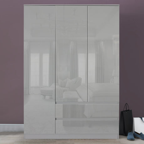 Grey 3-doors wardrobe with drawers, offering spacious and organized storage for your bedroom.