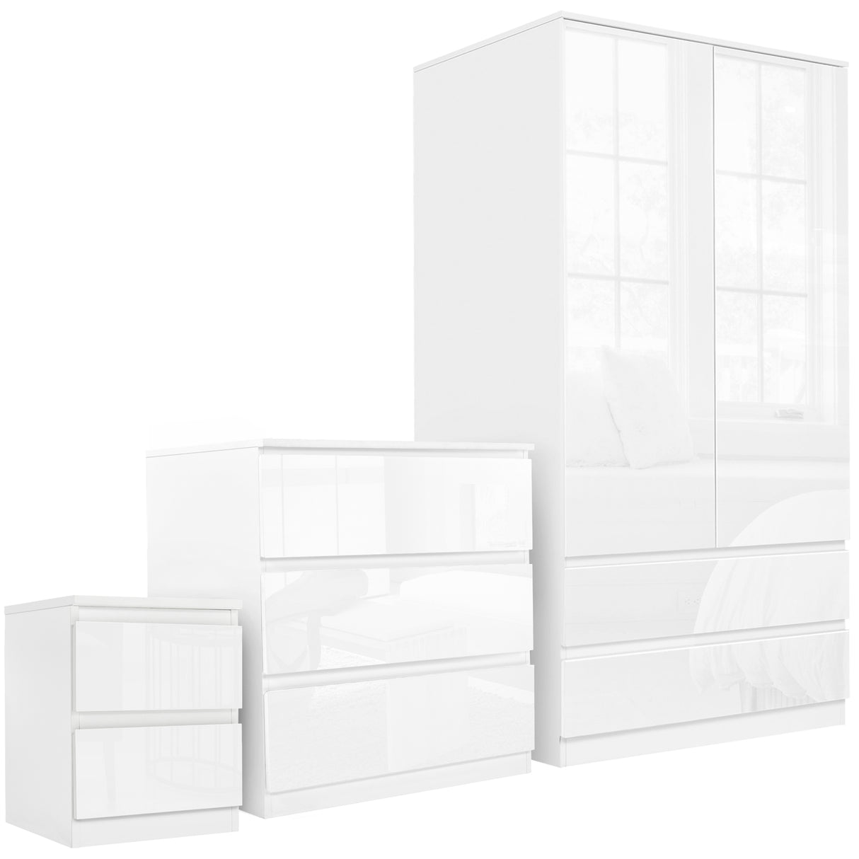 3-piece wardrobe set in white, featuring ample storage space for your bedroom.