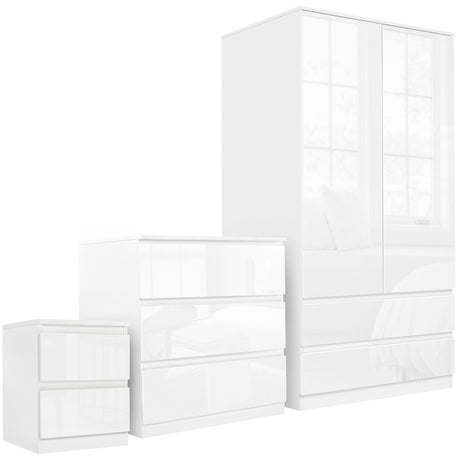 3-piece wardrobe set in white, featuring ample storage space for your bedroom.