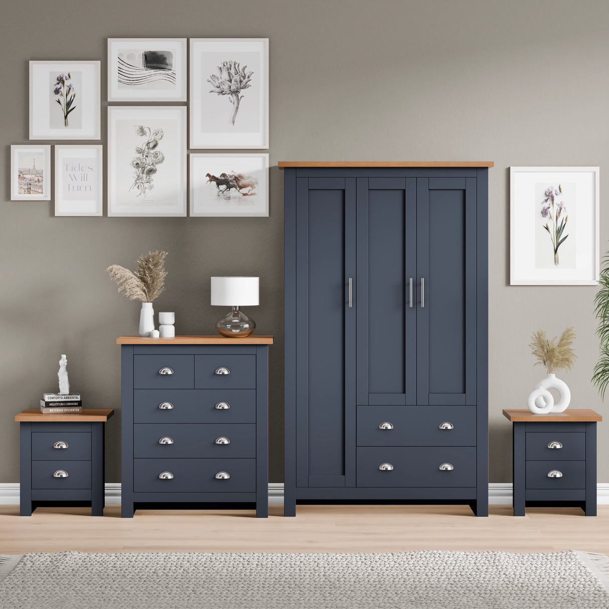Shaker 3 Wardrobe with 4 Drawer Chest - Bedroom Furniture Set