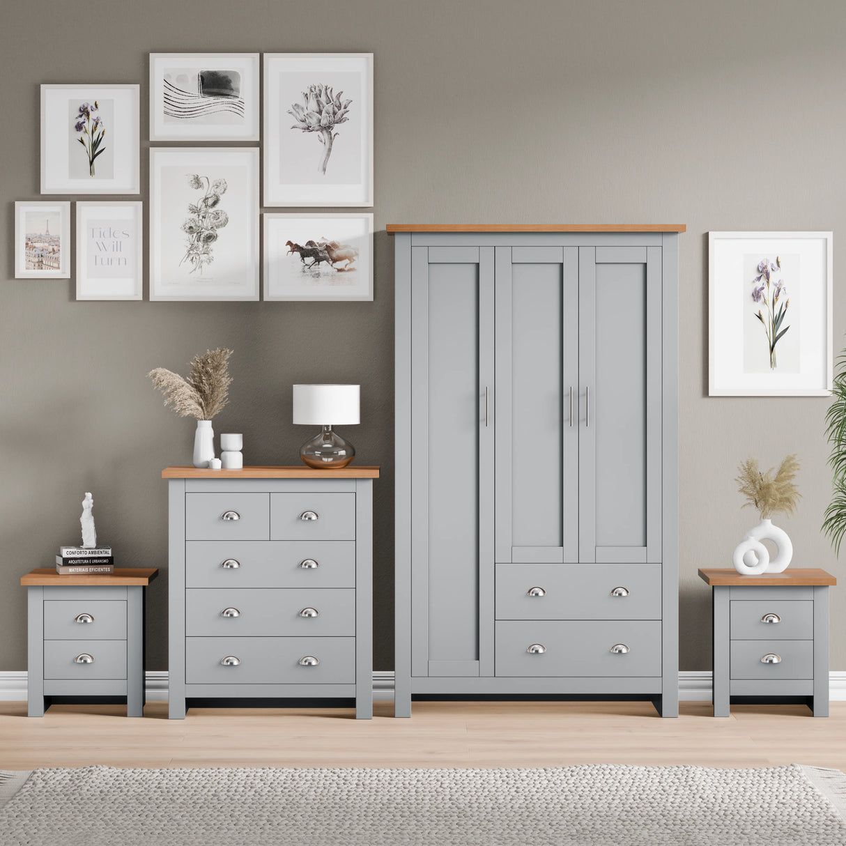 Shaker 3 Wardrobe with 4 Drawer Chest - Bedroom Furniture Set
