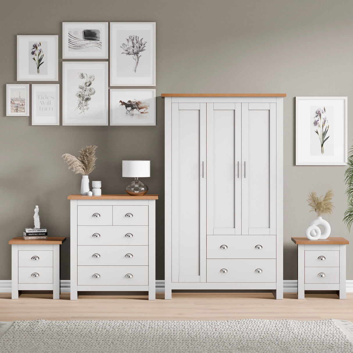 Shaker 3 Wardrobe with 4 Drawer Chest - Bedroom Furniture Set