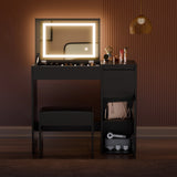 Small Dressing Table with Mirror and Lights, Stool - Makeup Vanity Desk